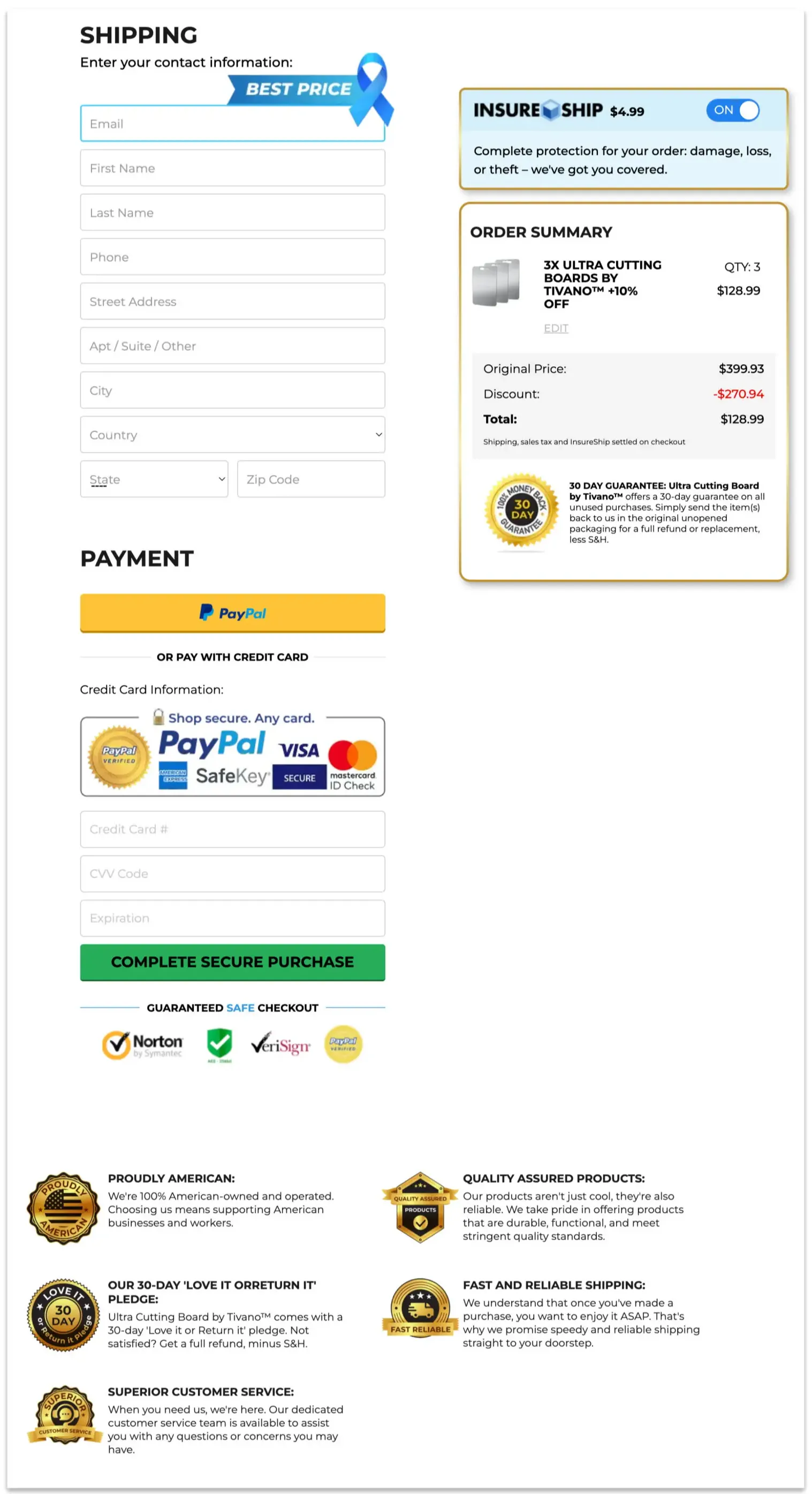 Tivano Titanium Cutting Board checkout page